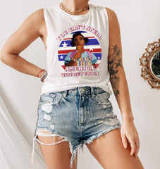 white muscle tank with erica sinclair that says you can't spell america without erica - HighCiti